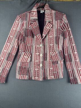 CAbi Red and Blue Nautical Tweed Blazer Style #6082 Size XS